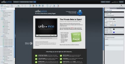 Unbounce.com Screenshot of Unbounce.com landing page editor